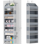 Over The Door Organizer - Over Door Storage Organizer with 5 Large Pockets & 10 Mesh Side Compartments - Heavy-Duty Hanging Storage for Bathroom, Bedroom & Closet - Baby Room Organize - Grey