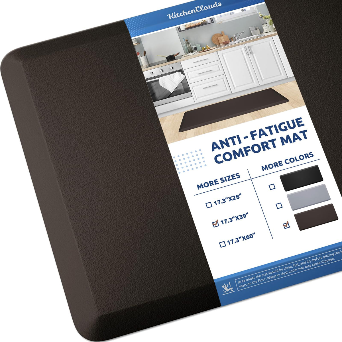 Kitchen Mat Cushioned Anti Fatigue Rug Standing and Comfort Floor Mats Chocolate 39"L x 17.3"W x 0.5"Th