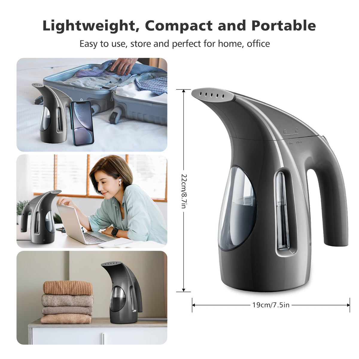 HiLIFE Steamer for Clothes, Portable Handheld Design, 240ml Big Capacity, 700W, Strong Penetrating Steam, Removes Wrinkle, for Home, Office(ONLY FOR 120V)-Black 1-Black
