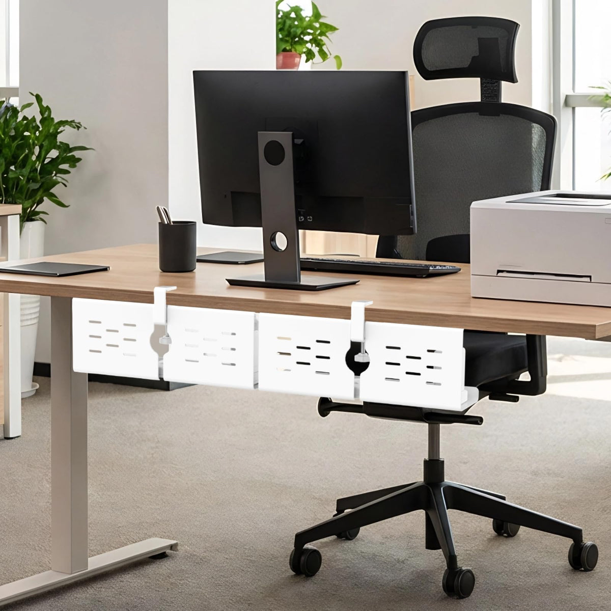 Under Desk Cable Management Tray and Metal Cord Organizer
