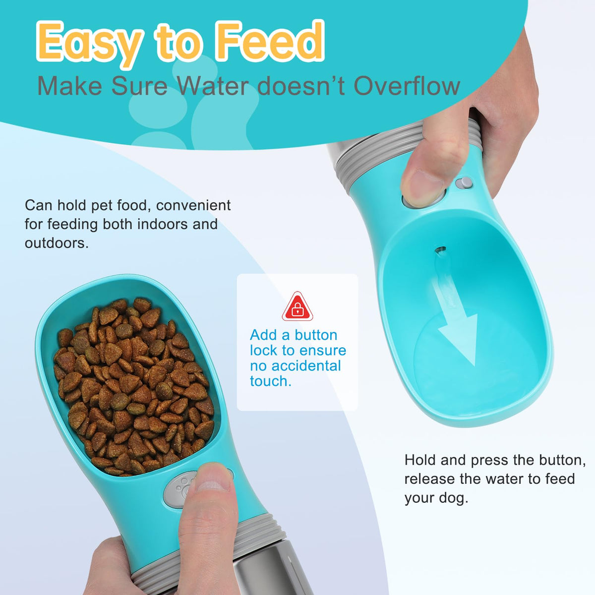 Portable Dog Water Bottle, 14 OZ Stainless Steel Pet Water Dispenser Button switch 14 OZ - Blue