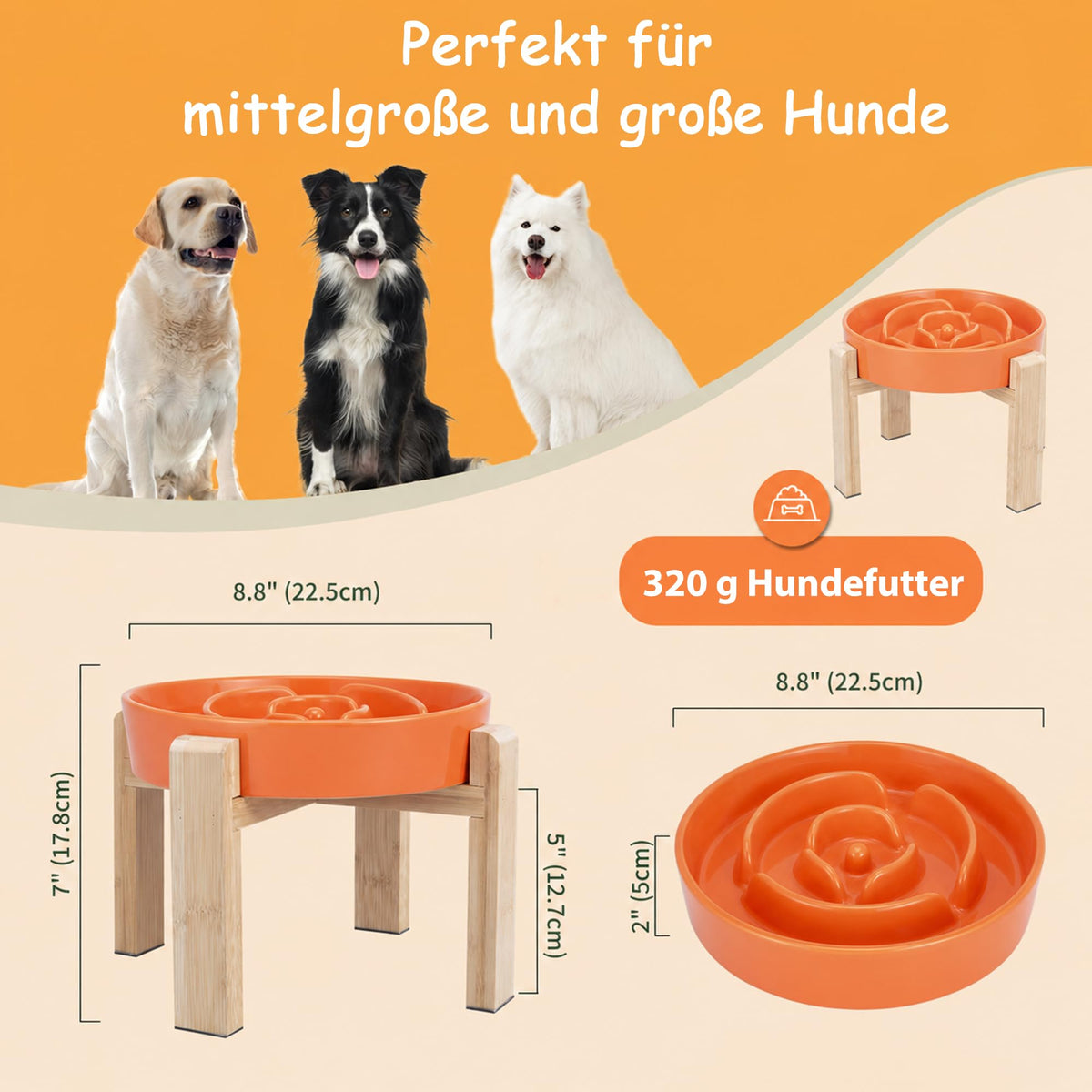 Elevated Slow Feeder Dog Bowl, 6.7" Ceramic Maze Dog Bowl with Stand White 1.5 Cups