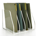 Acrylic Magazine File Holder, 4 Vertical Compartments Desk Document Sorter Organizer, Clear Folder Rack Binder for Office/Home/Classroom, for Documents, Tablet, Magazines, Books & Accessories B5, 4 Sections