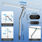 Airlonv LED Desk Lamp with Clamp, 17" Stepless Dimming Light, Black Standard