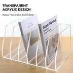 Acrylic Magazine File Holder, 4 Vertical Compartments Desk Document Sorter Organizer, Clear Folder Rack Binder for Office/Home/Classroom, for Documents, Tablet, Magazines, Books & Accessories B5, 4 Sections
