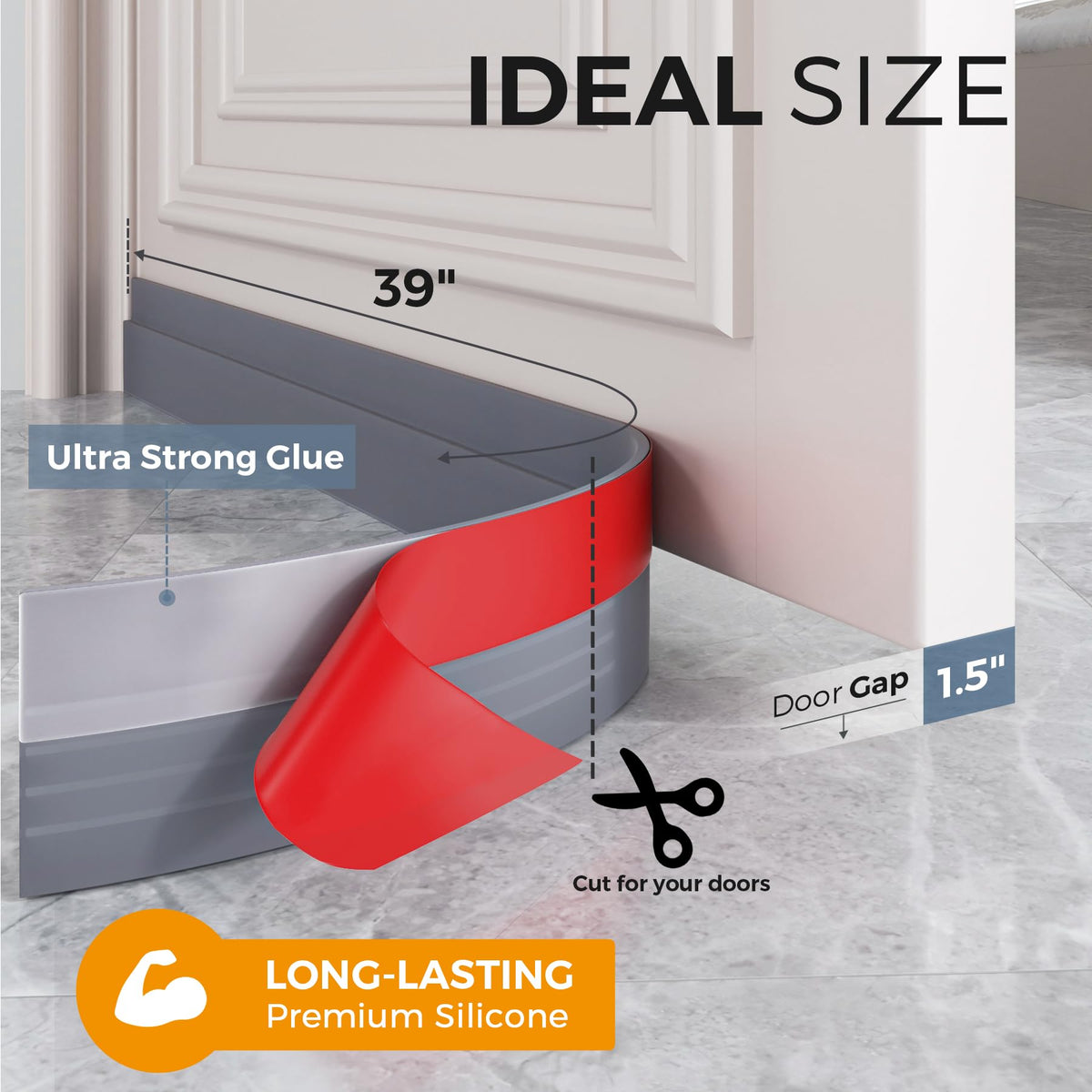 Grotheory 2 Pack Door Draft Stopper, Door Sweep, Weather Stripping Seal Black