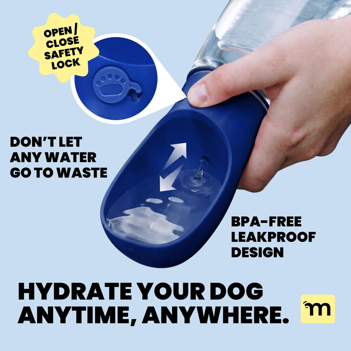 MalsiPree Dog Water Bottle Dispenser - 12 oz Navy Blue, Leak-Proof