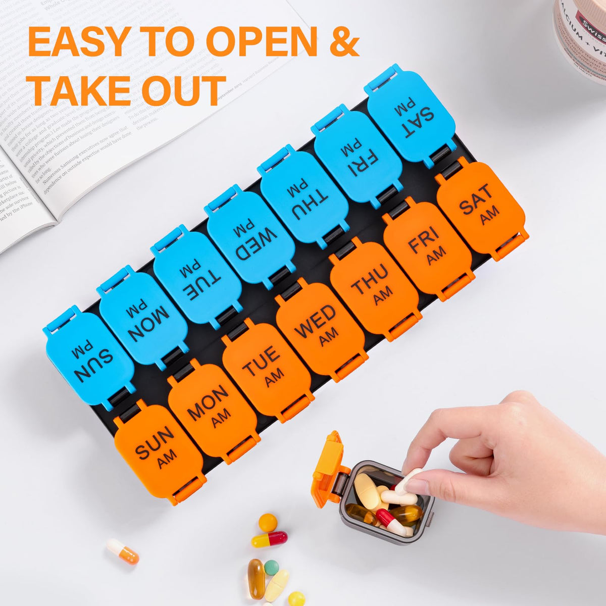 Extra Large Weekly Pill Organizer and AM/PM Medication Dispenser
