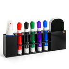 Slim Magnetic Dry Erase Marker Holder for Whiteboard, Space Saving Pen Organizer with Glass and Wall Mount Accessories for Fridge, Office, and School. Markers, Eraser, Cleaner Not Included (Black) Black