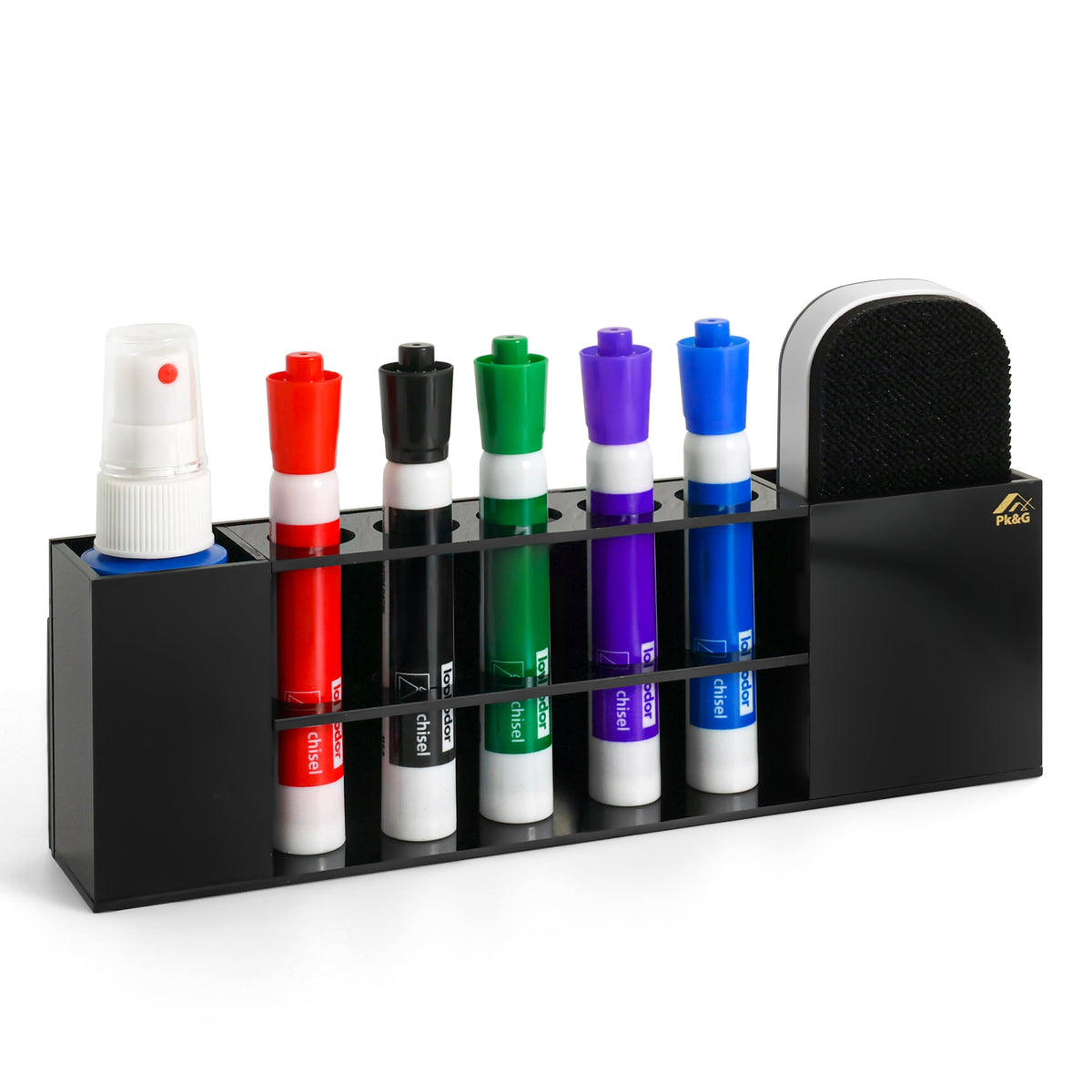 Slim Magnetic Dry Erase Marker Holder for Whiteboard, Space Saving Pen Organizer with Glass and Wall Mount Accessories for Fridge, Office, and School. Markers, Eraser, Cleaner Not Included (Black) Black