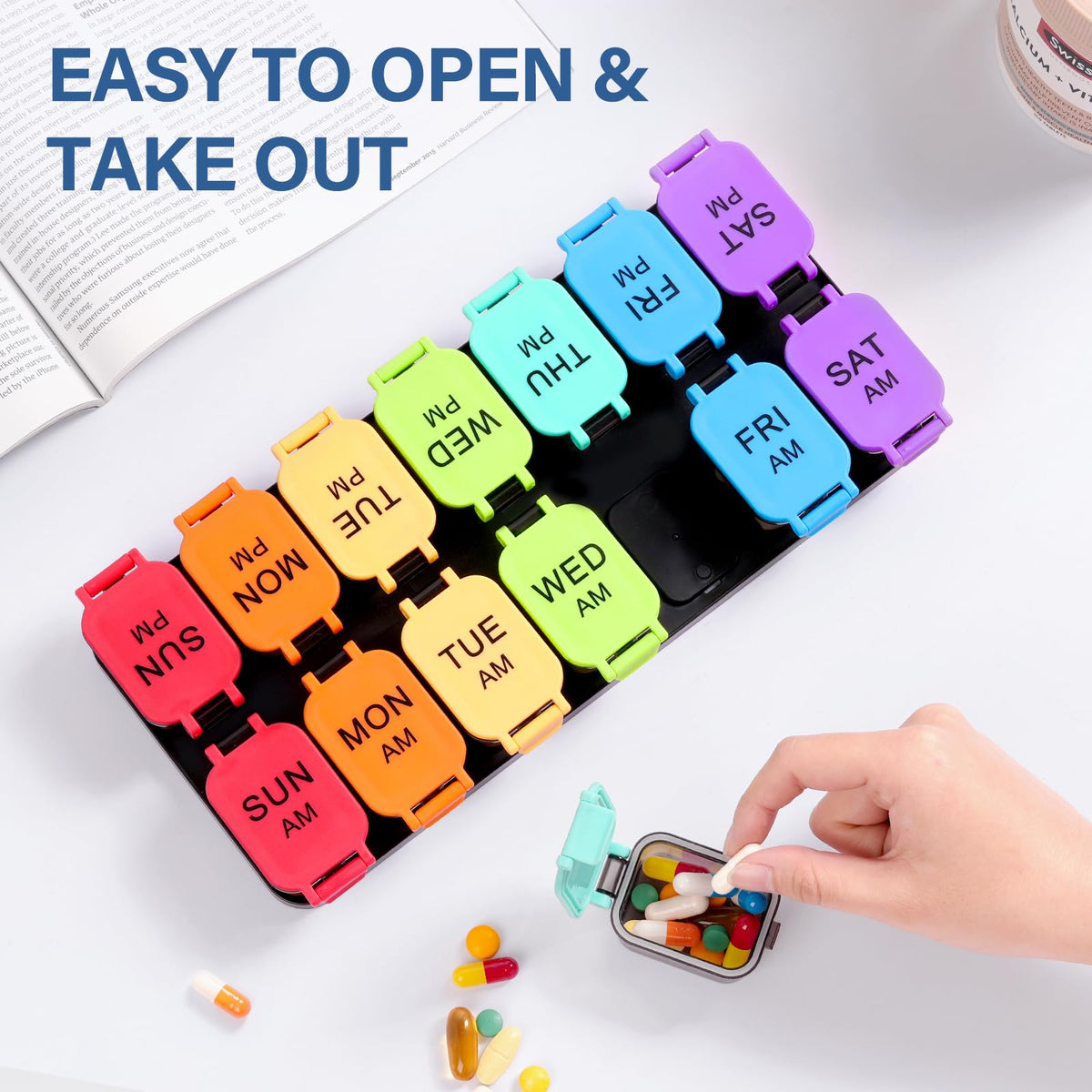 Extra Large Weekly Pill Organizer and AM/PM Medication Dispenser
