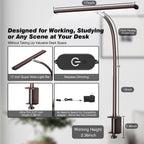 Airlonv LED Desk Lamp with Clamp, 17" Stepless Dimming Light, Black Standard