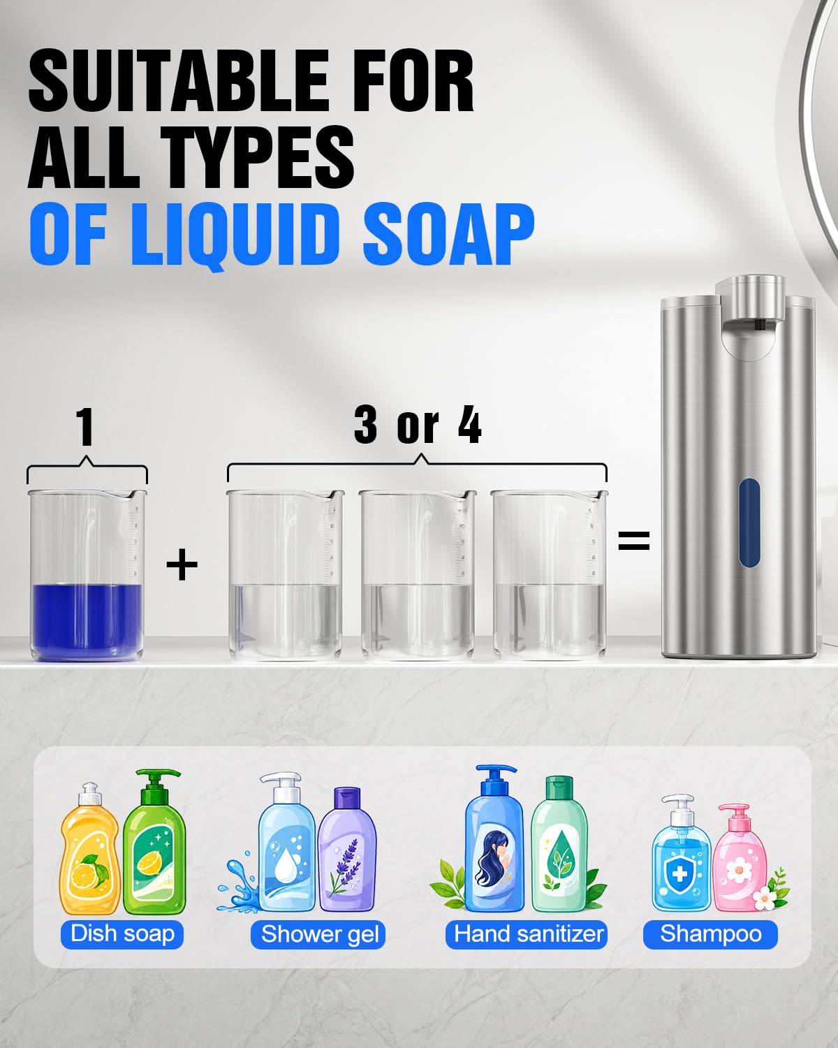 Fantictas Automatic Soap Dispenser Touchless, Stainless Steel 11.5 oz Gel