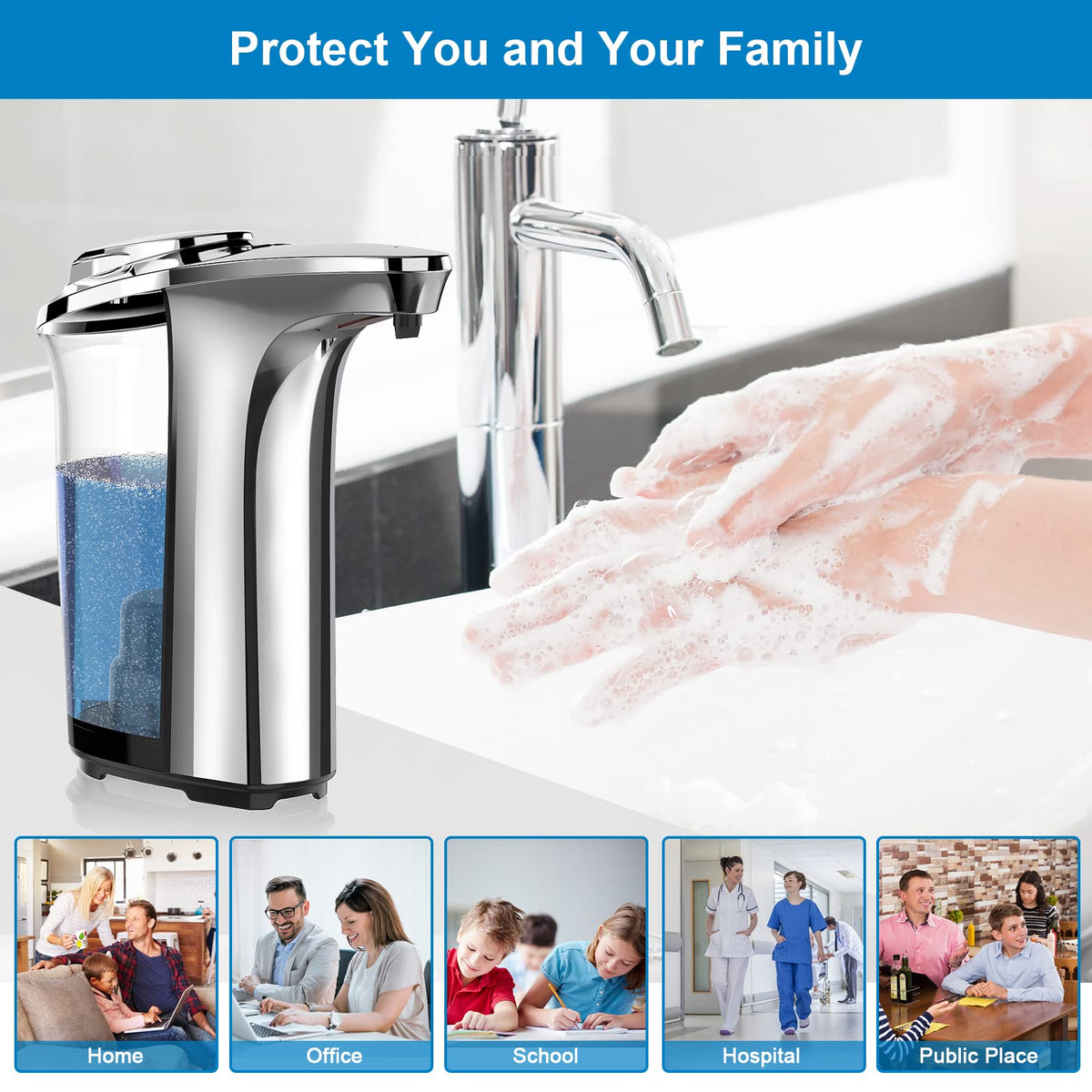 Automatic Soap Dispenser, 17oz Touchless Liquid Dish Soap Dispenser Kitchen Silver