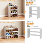 3-Tier Expandable White Shoe Rack Organizer for Closet, Stackable Shoe Racks Storage Shelf, Small Metal Wood Combination Shoe Shelves for Closets,Entryway,Front Door, Narrow Space,Hallway,8-16 Pairs 1 PACK(3-Tier）