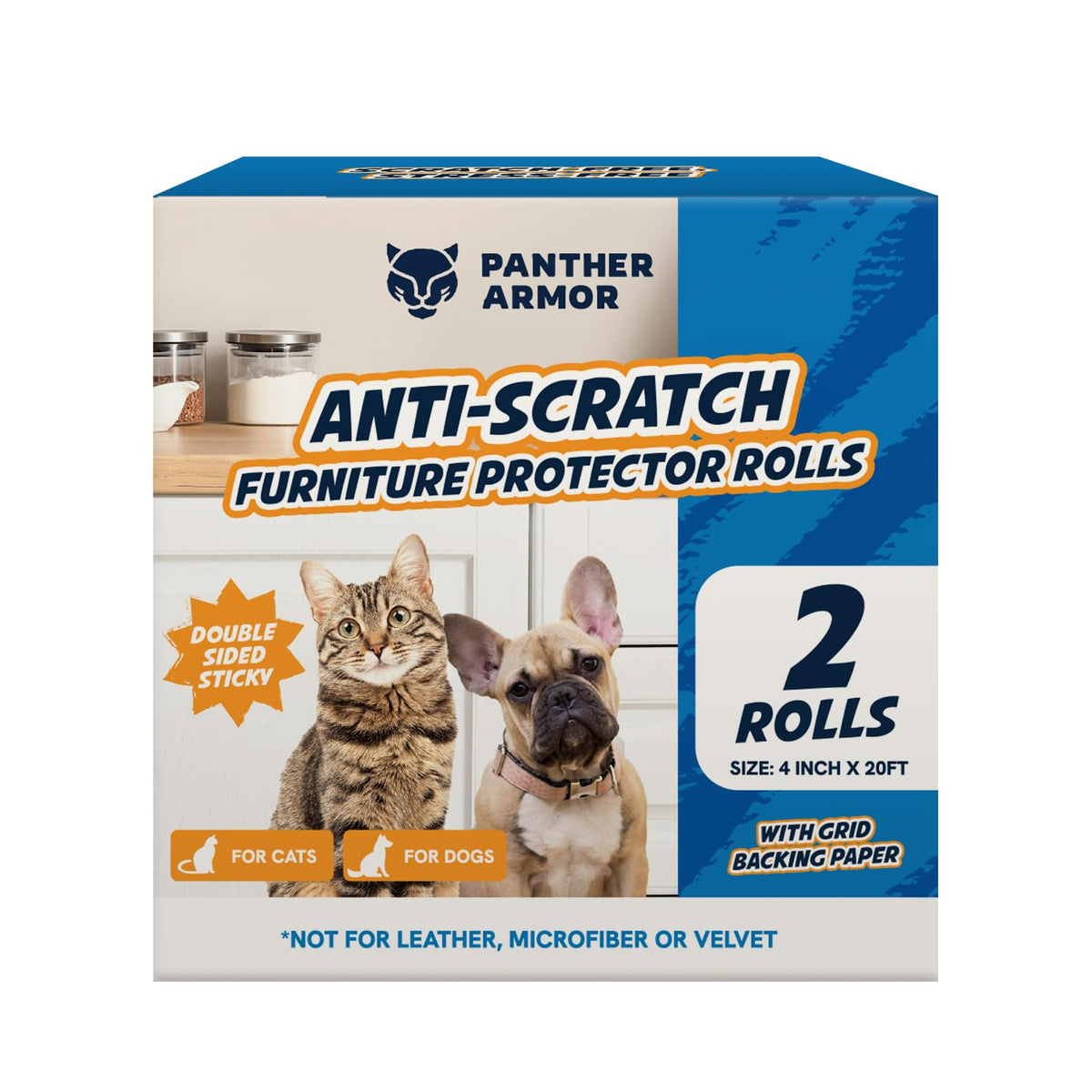 Panther Armor Cat Scratch Furniture Protector, 12 Double-Sided Tape Sheets