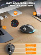 Ergonomic Wireless Trackball Mouse, Rechargeable Adjustable 0°/18° Angle Gray ball