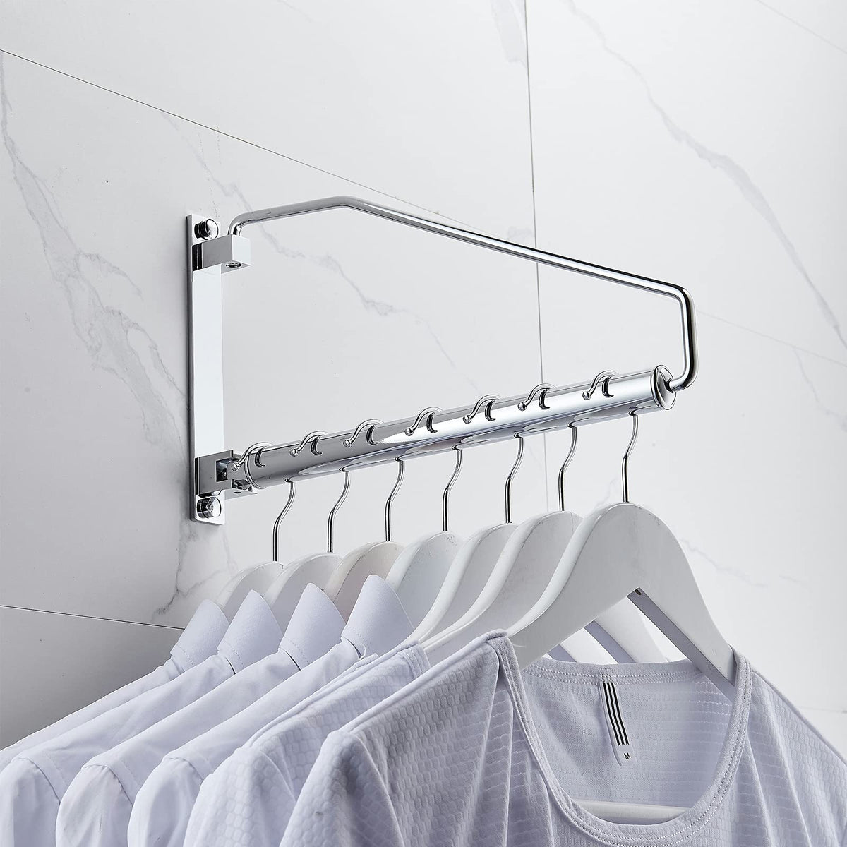 NEWRAIN Folding Wall Mounted Clothes Hanger Rack Clothes Hook Solid Brass with Swing Arm Holder Clothing Hanging System Closet Storage Organizer Heavy Duty Drying Rack Wall Mount,Brushed Gold Triangle Brushed Gold