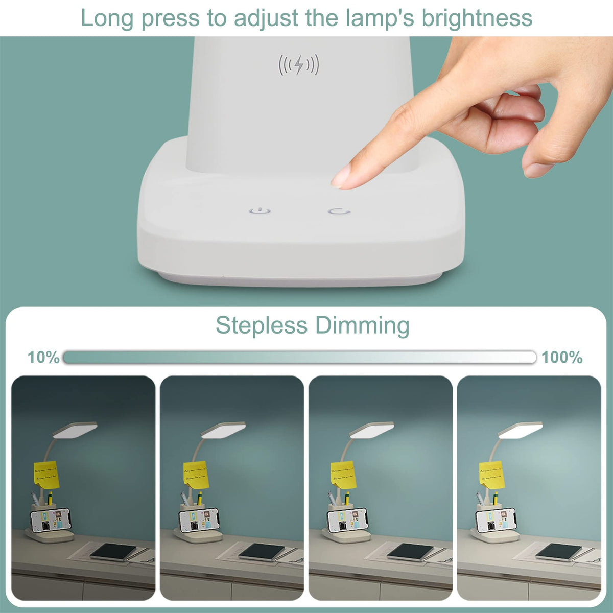 10W Wireless Charging LED Desk Lamp with Clock, Light Black