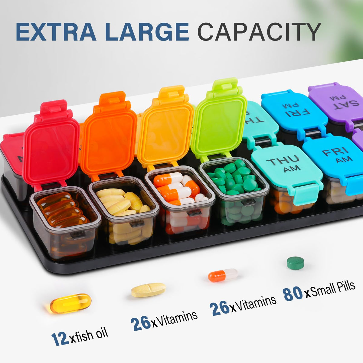 Extra Large Weekly Pill Organizer and AM/PM Medication Dispenser
