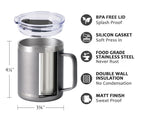 SUNWILL Insulated Coffee Mug, Stainless Steel 14 oz, Splash-Proof Lid Powder Coated Navy Blue 14 Ounces