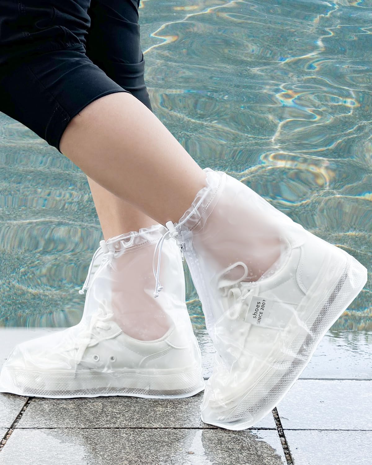 Waterproof Shoe Covers, Rain Shoe Covers, Transparent Reusable Non Slip Shoe Cover for Outdoor Women and Men Large Transprent