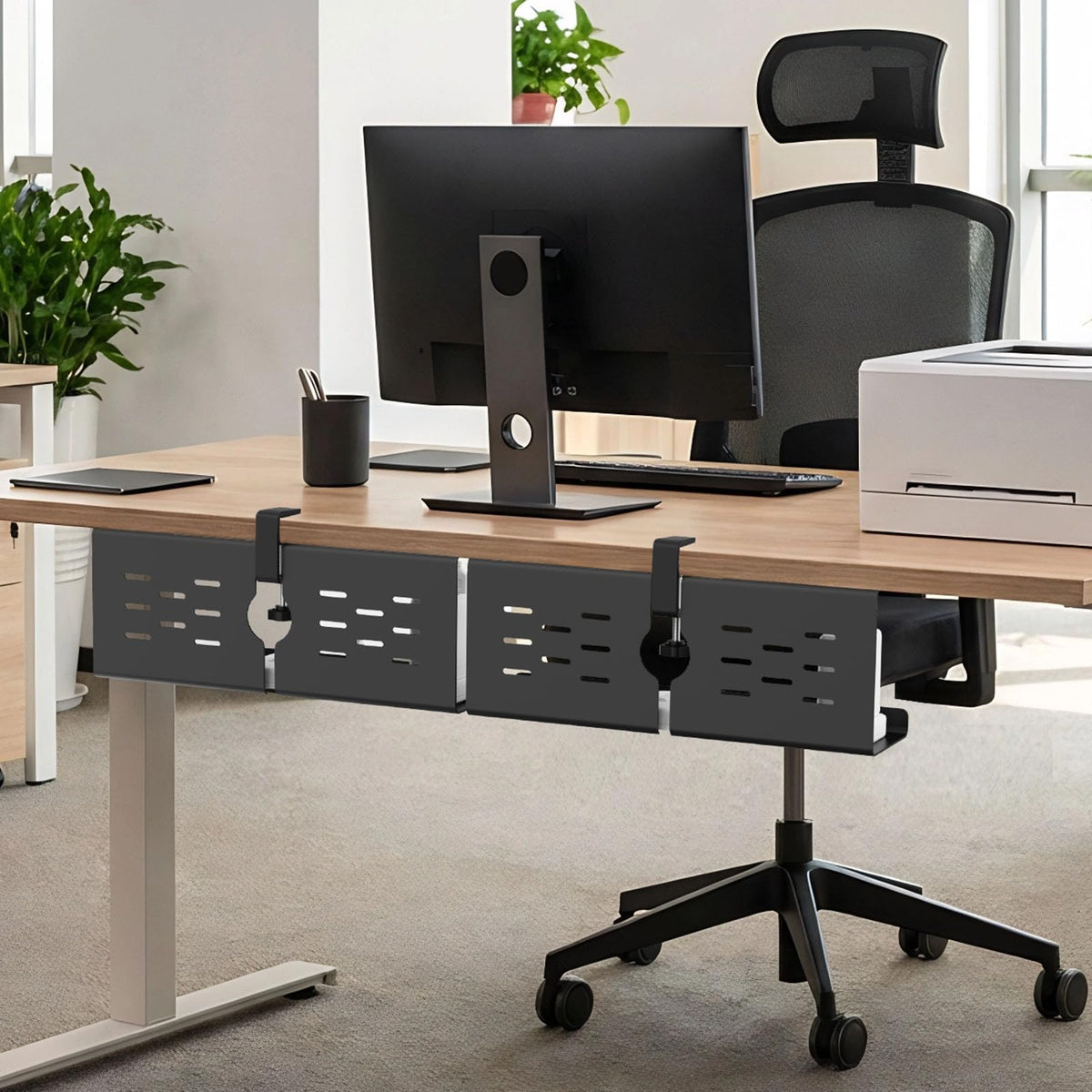 Under Desk Cable Management Tray and Metal Cord Organizer