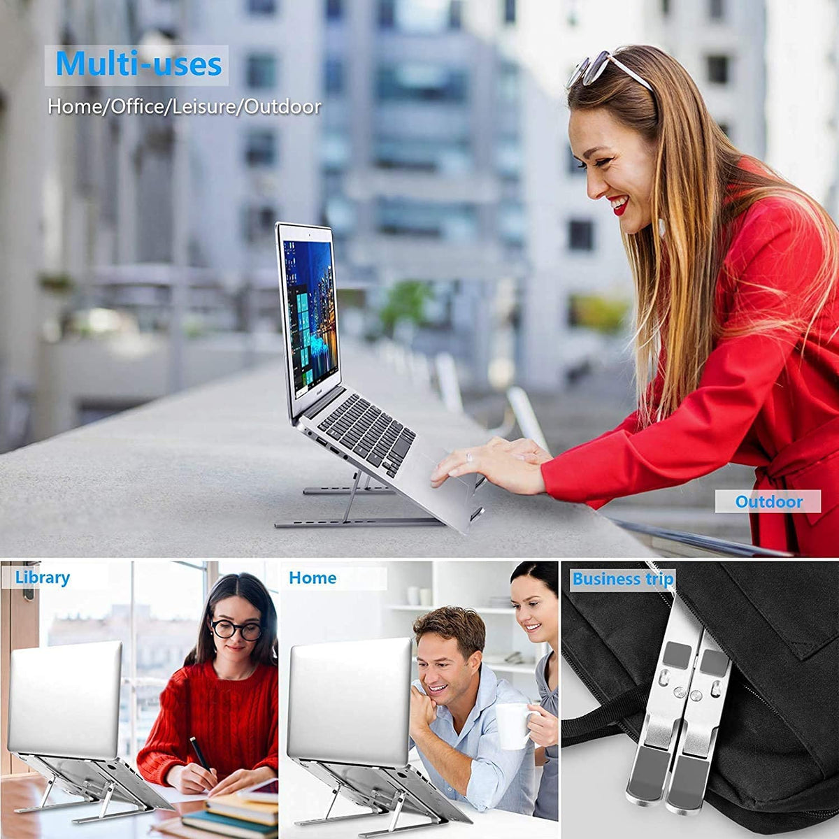 Leeboom Laptop Stand for Desk, Adjustable Foldable Aluminum Riser, Silver
