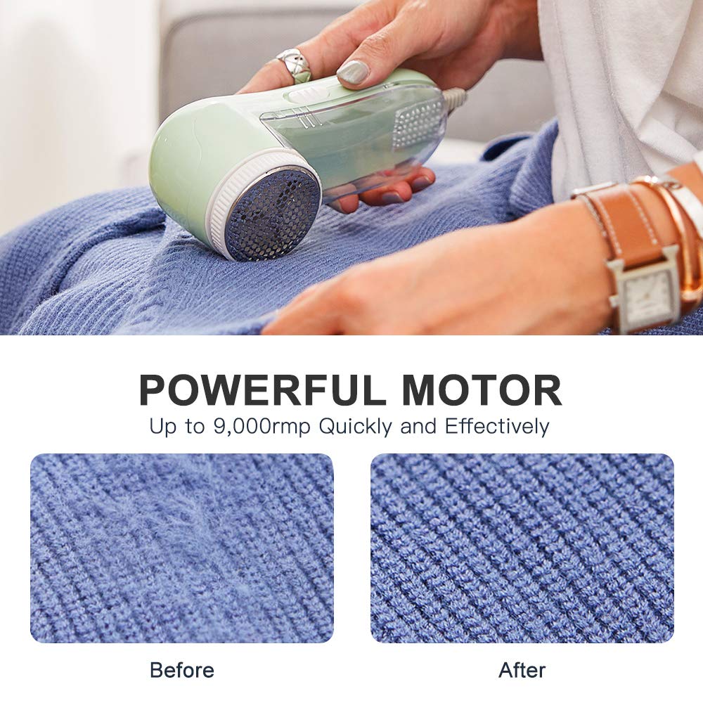 Fabric Shaver, Fuzz Balls Pills Lint Remover, AC120V Plug and Play Honeydew Mint Green