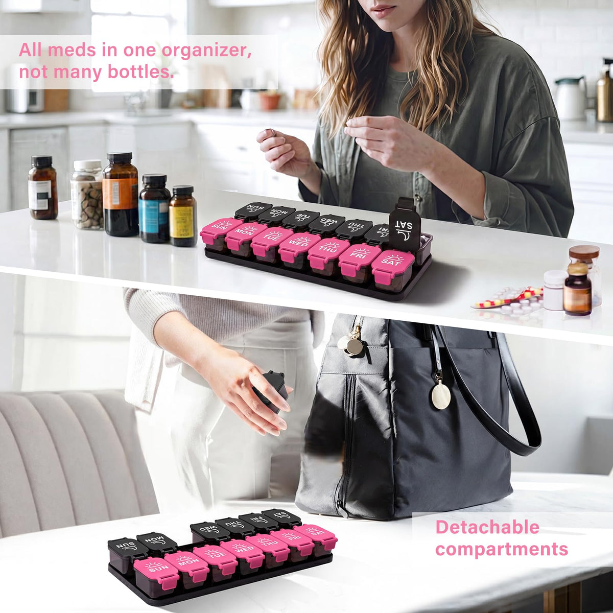 Extra Large Weekly Pill Organizer and AM/PM Medication Dispenser