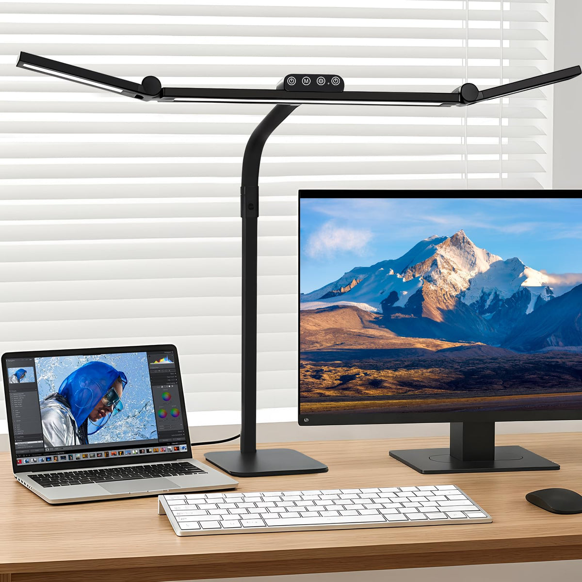 LED Desk Lamp for Home Office with Base, 28.2" Adjustable Gooseneck Swing Arm Ultra Bright Desk Light, Dimmable Architect Table lamp for Desktop Computer Light, Reading, Study, Workbench Black