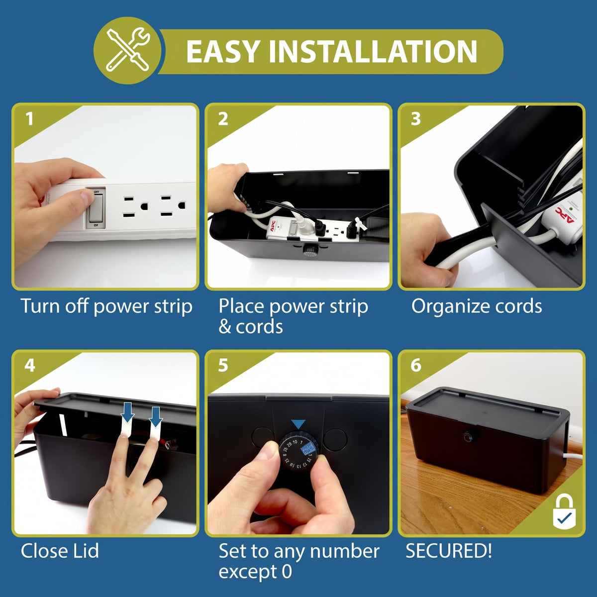 Power Strip Cover Box and Cable Management Organizer for Child Safety