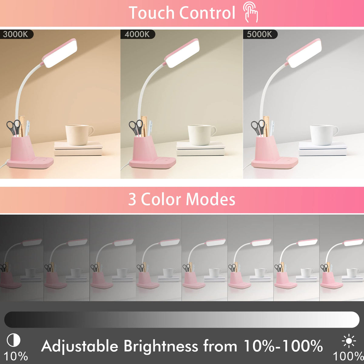 10W Wireless Charging LED Desk Lamp with Clock, Light Black