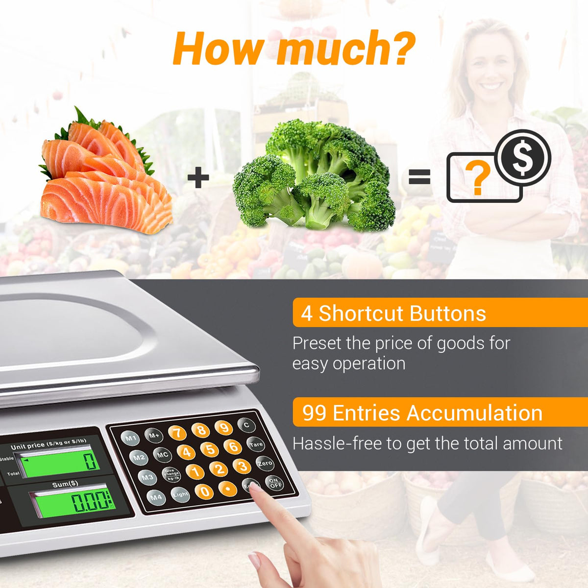 Price Computing Scale 66lb Digital Commercial Produce Scale Stainless Steel Scale Pan-Large Size