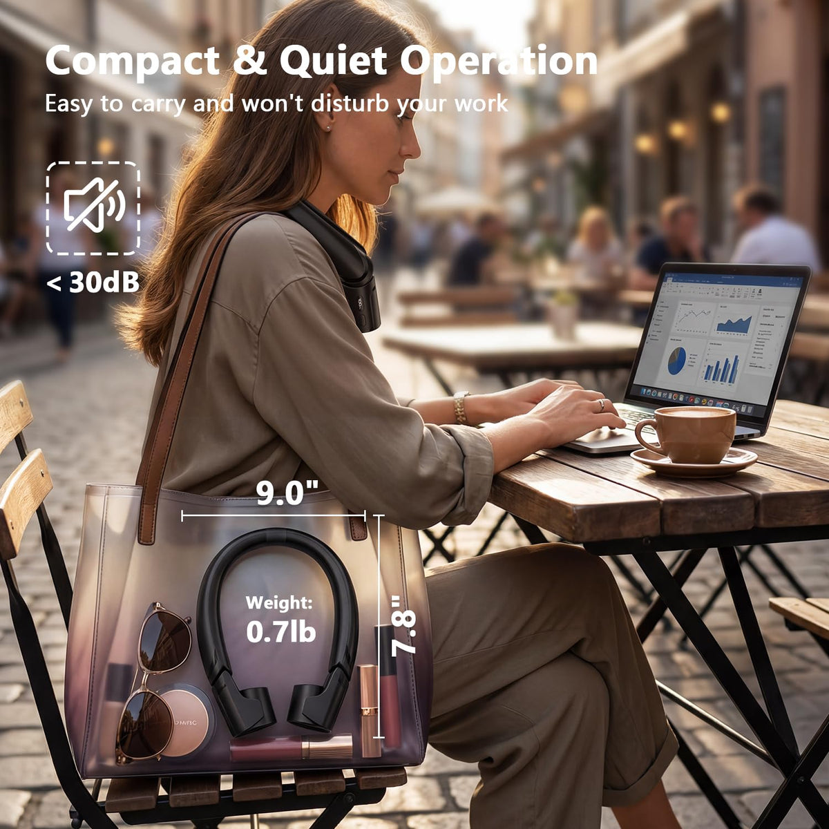 ChillGo Wearable Neck Fan – 8000mAh Battery, 9000RPM Twin Turbines with LED Display, Max 16H Runtime, 4 Wind Levels, Ultra‑Light & Noiseless, Great Gift for Outdoorsy Men and Women – Midnight Black