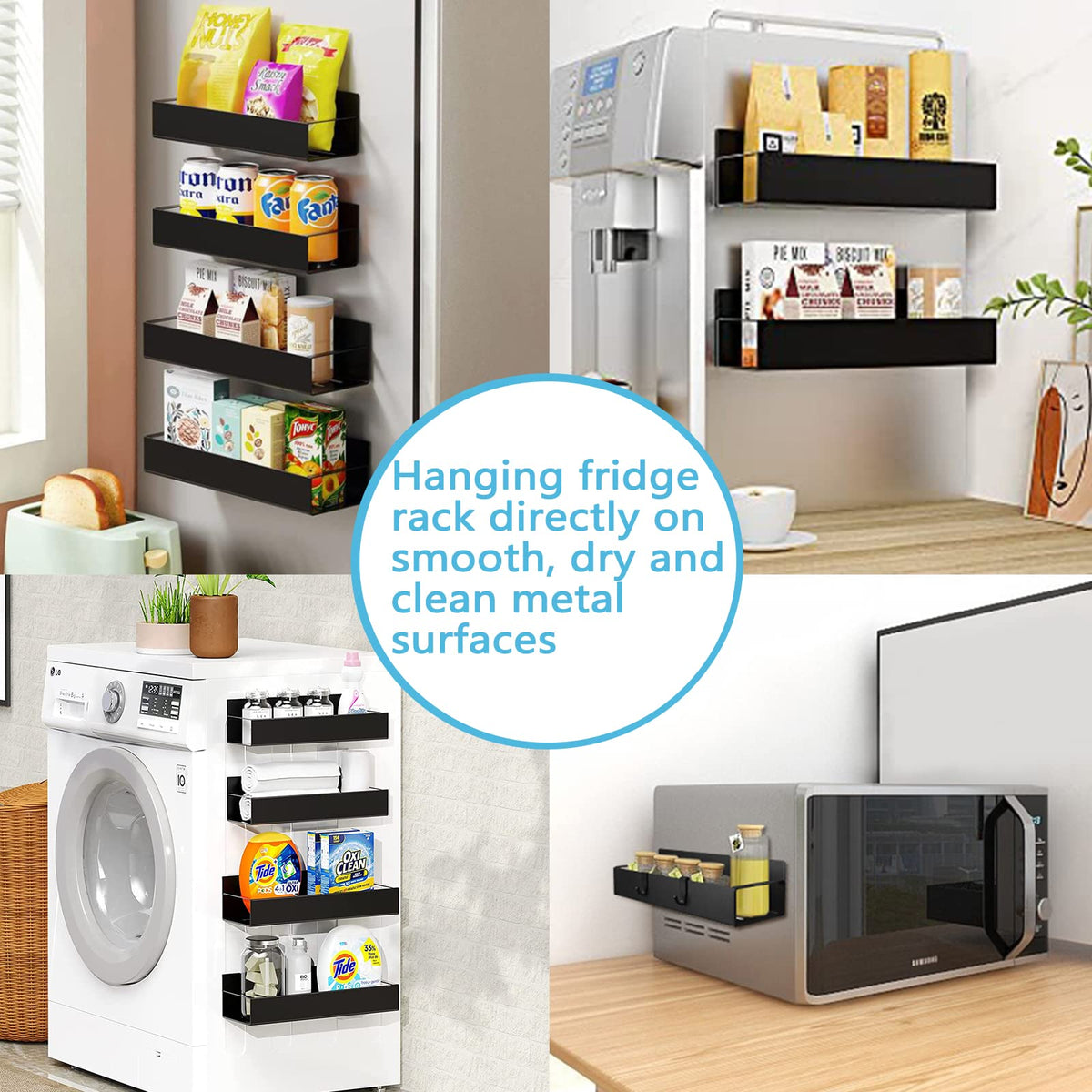 Metal 2 Pack Magnetic Spice Storage Rack Organizer for Refrigerator and Oven, Fridge Organizers and Storage Black