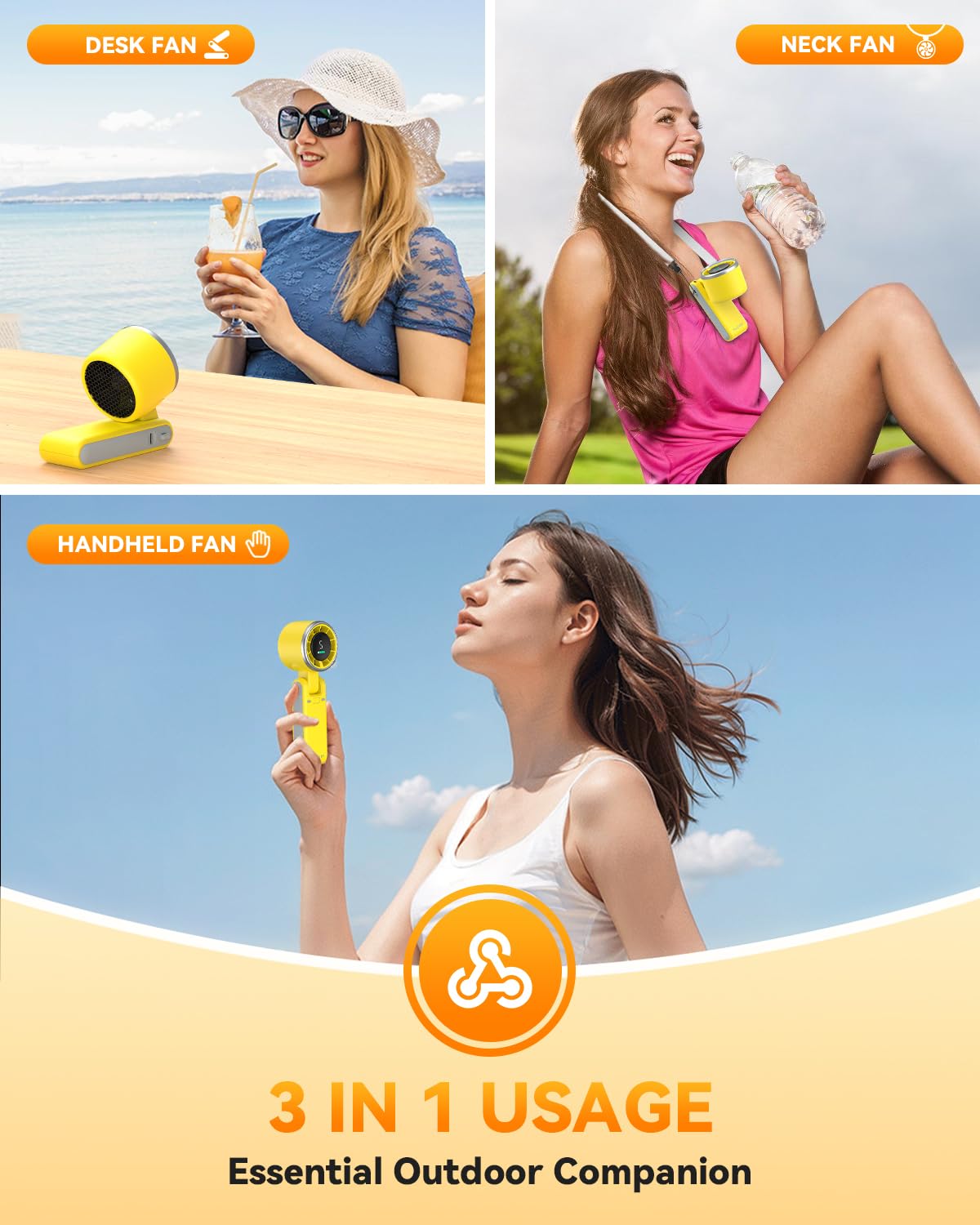PlayHot Portable Handheld Turbo Fan, Travel Essentials, Gifts for Women/Men Blue