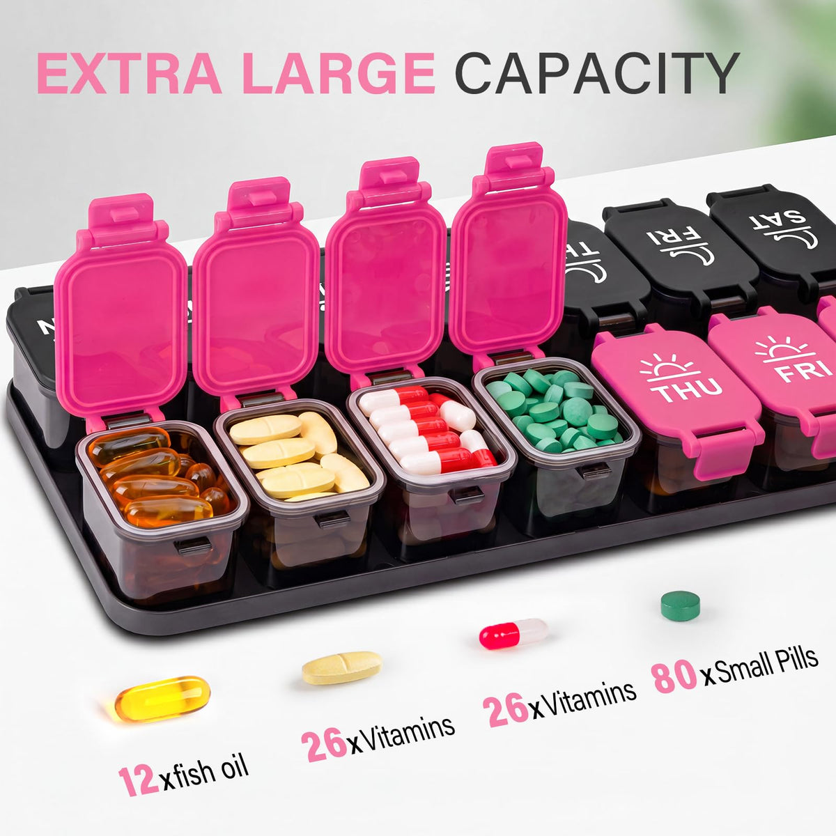 Extra Large Weekly Pill Organizer and AM/PM Medication Dispenser