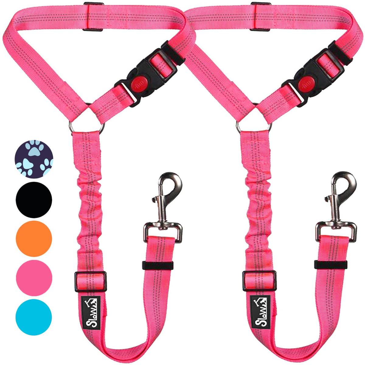 Lukovee Dog Car Seat Belt, 2 Pack, Headrest Restraint, Headrest A.Fluorescent Pink Headrest, 2 Pcs