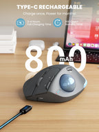 Ergonomic Wireless Trackball Mouse, Rechargeable Adjustable 0°/18° Angle Gray ball