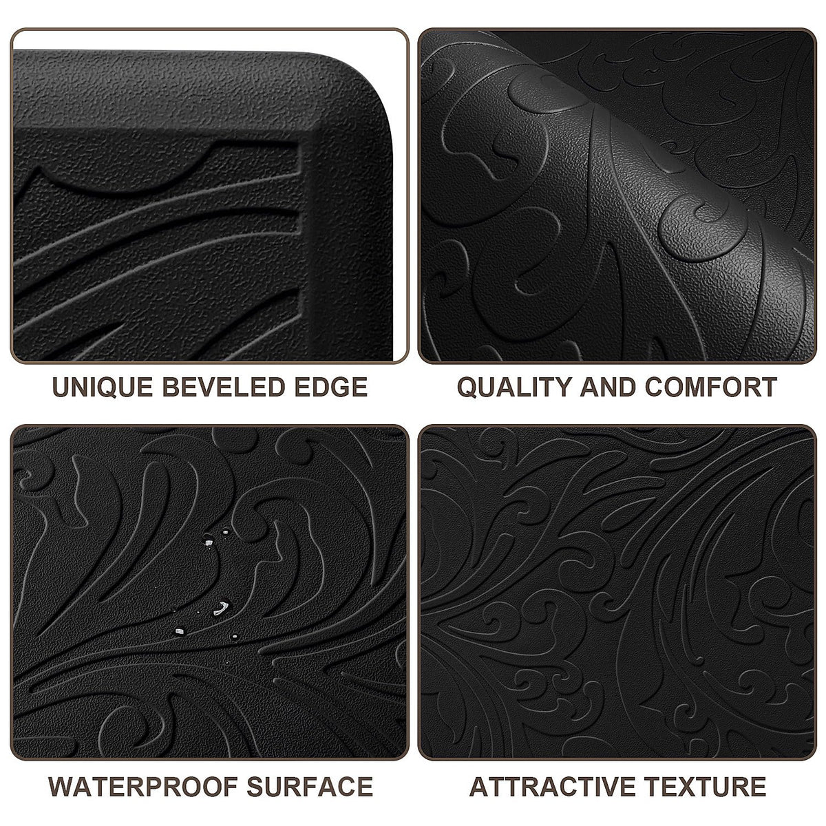Kitchen Mat Cushioned Anti-Fatigue Comfort Standing Mat Rug for Home,Office Black 1'5" x 2'4" (Rectangular)