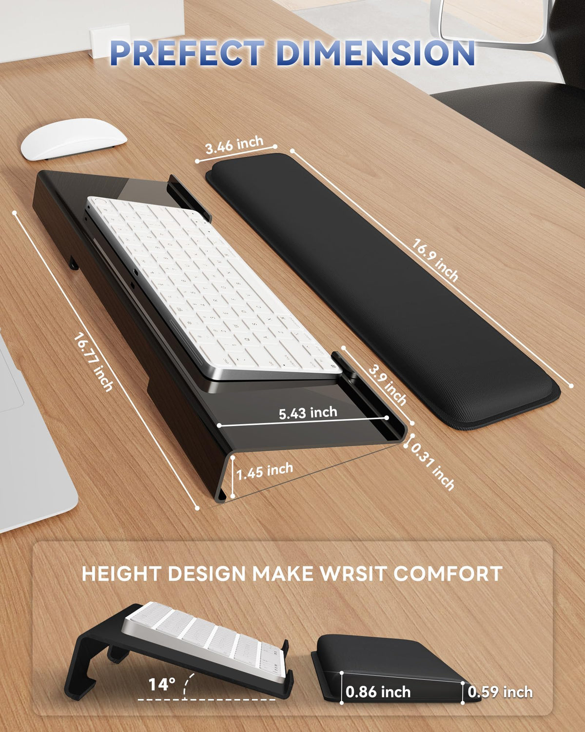 Laborio Computer Keyboard Wrist Rest, Keyboard Riser Stand for Desktop Purple Keyboard Stand With Wrist Rest