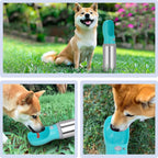 Portable Dog Water Bottle, 14 OZ Stainless Steel Pet Water Dispenser Button switch 14 OZ - Blue