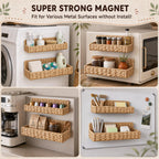 4 Pcs Magnetic Spice Rack for Refrigerator, Magnetic Shelf, Water Hyacinth