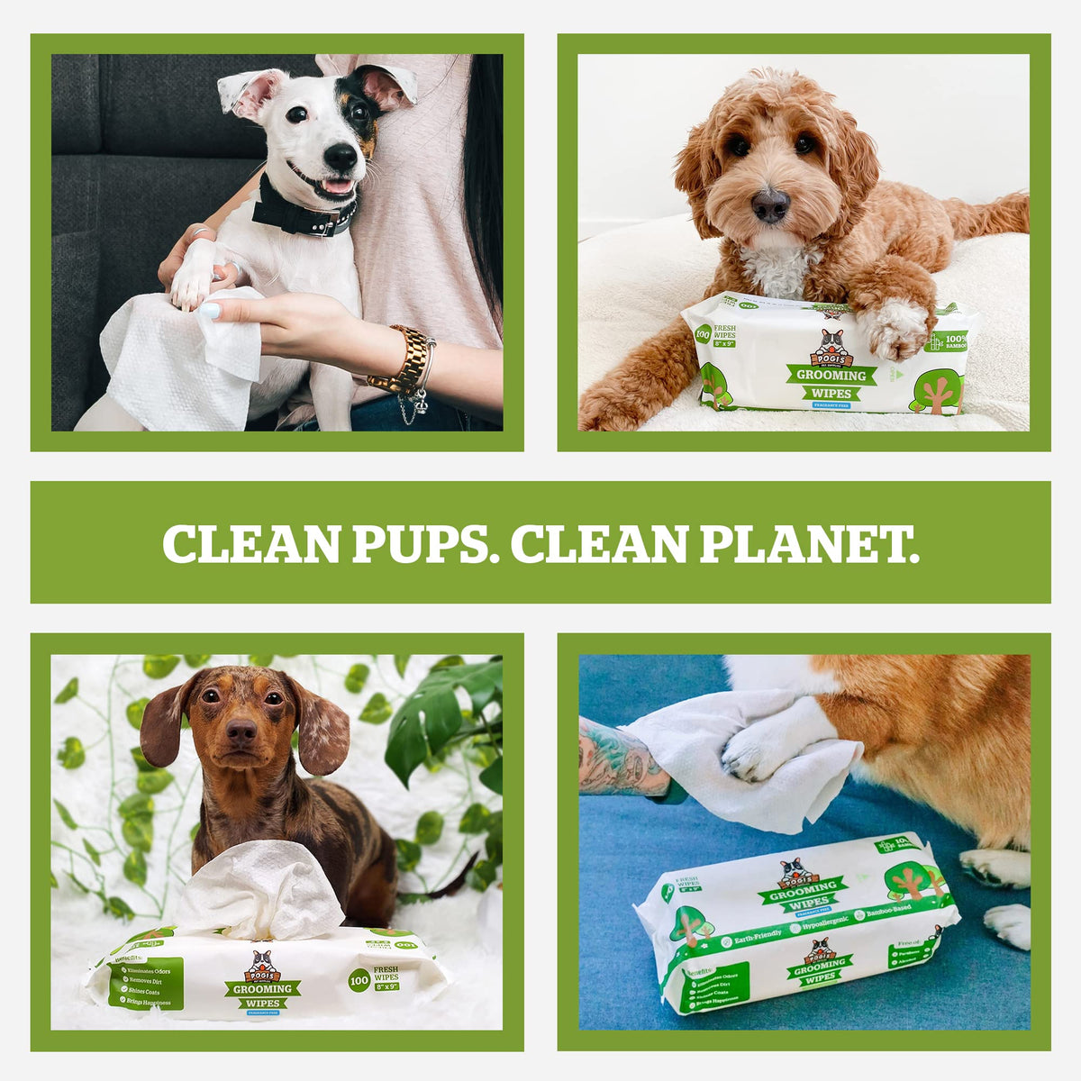 Pogi's Dog Grooming Wipes for Paws & Butt, Fragrance Free, 100 Wipes 100-Count Wipes Unscented