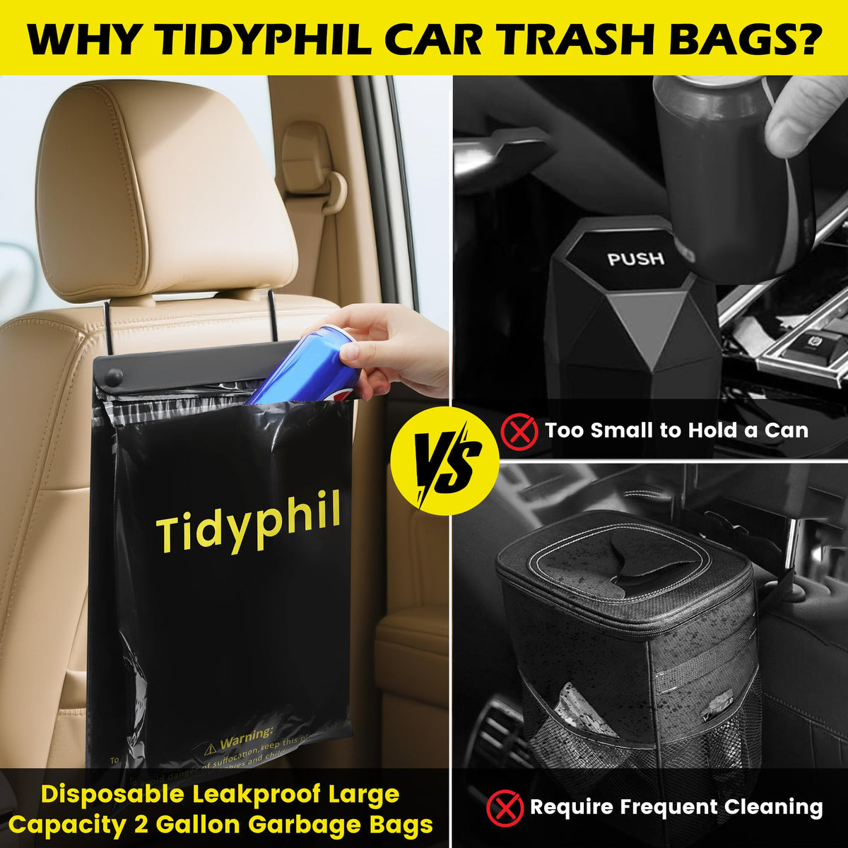 50 Bags Hanging Car Trash Bags Disposable, 2 Gallon Car Garbage Bags. Gray 50 Count (Pack of 1)