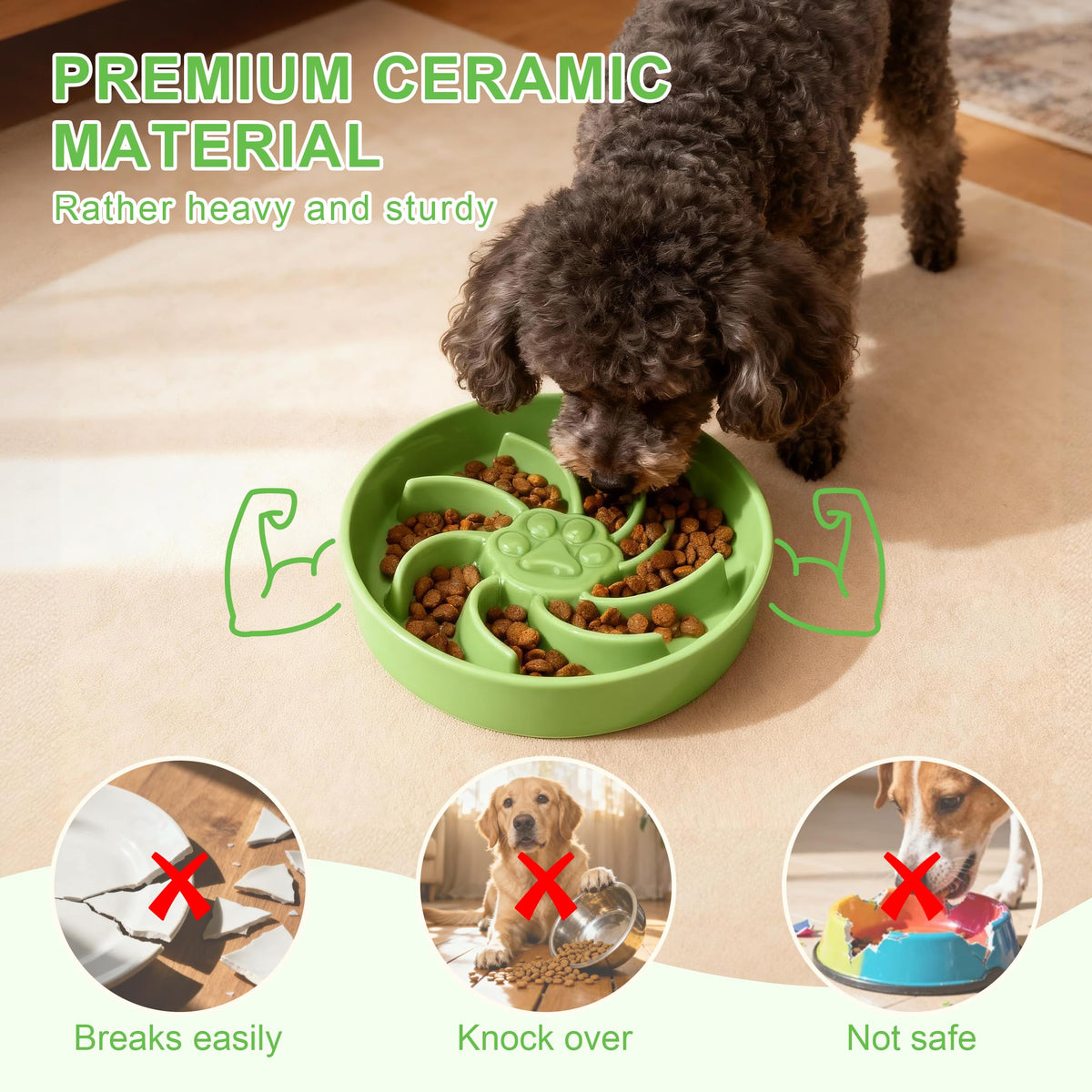 Ceramic Slow Feeder Dog Bowl, 3 Cup Dog Food or 25oz Water, Slow Eating Bowl for Middle Breed, Maze Puzzle Feeder for Fast Eaters, Anti-Choking Stop Bloat, Non-Slip BPA Free (White) White