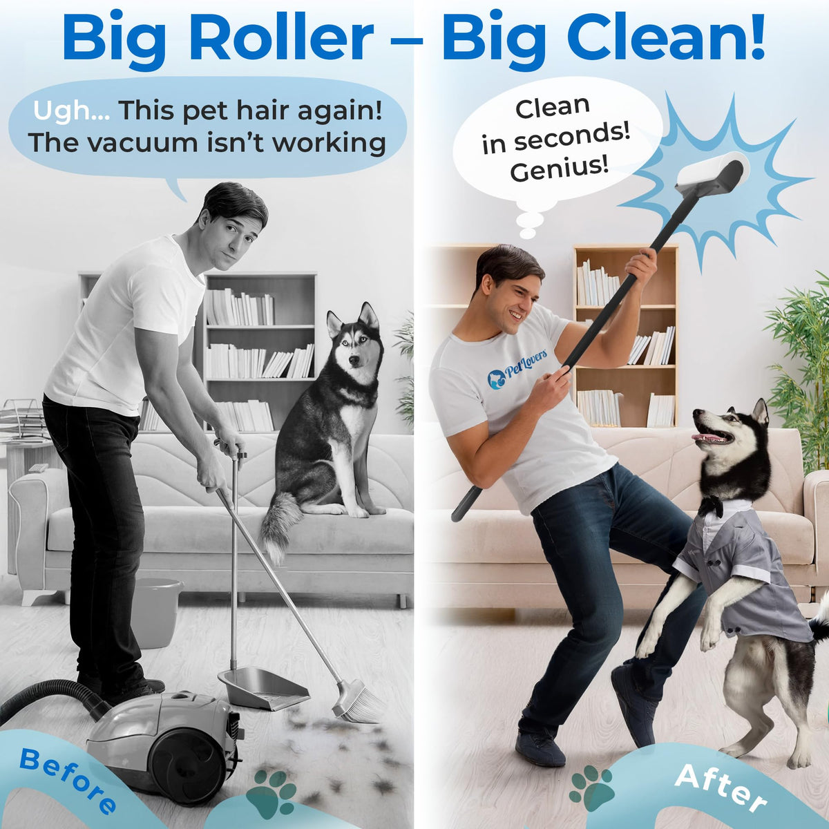 PetLovers Large Lint Roller with 3 Refills – 360 Total Sheets for Tackling Pet Hair, Extra Large Floor and Carpet Roller for Homes with Pets, Perfect for Floors, Furniture, and Loving Pet Owners 4 Pack Floor Roller