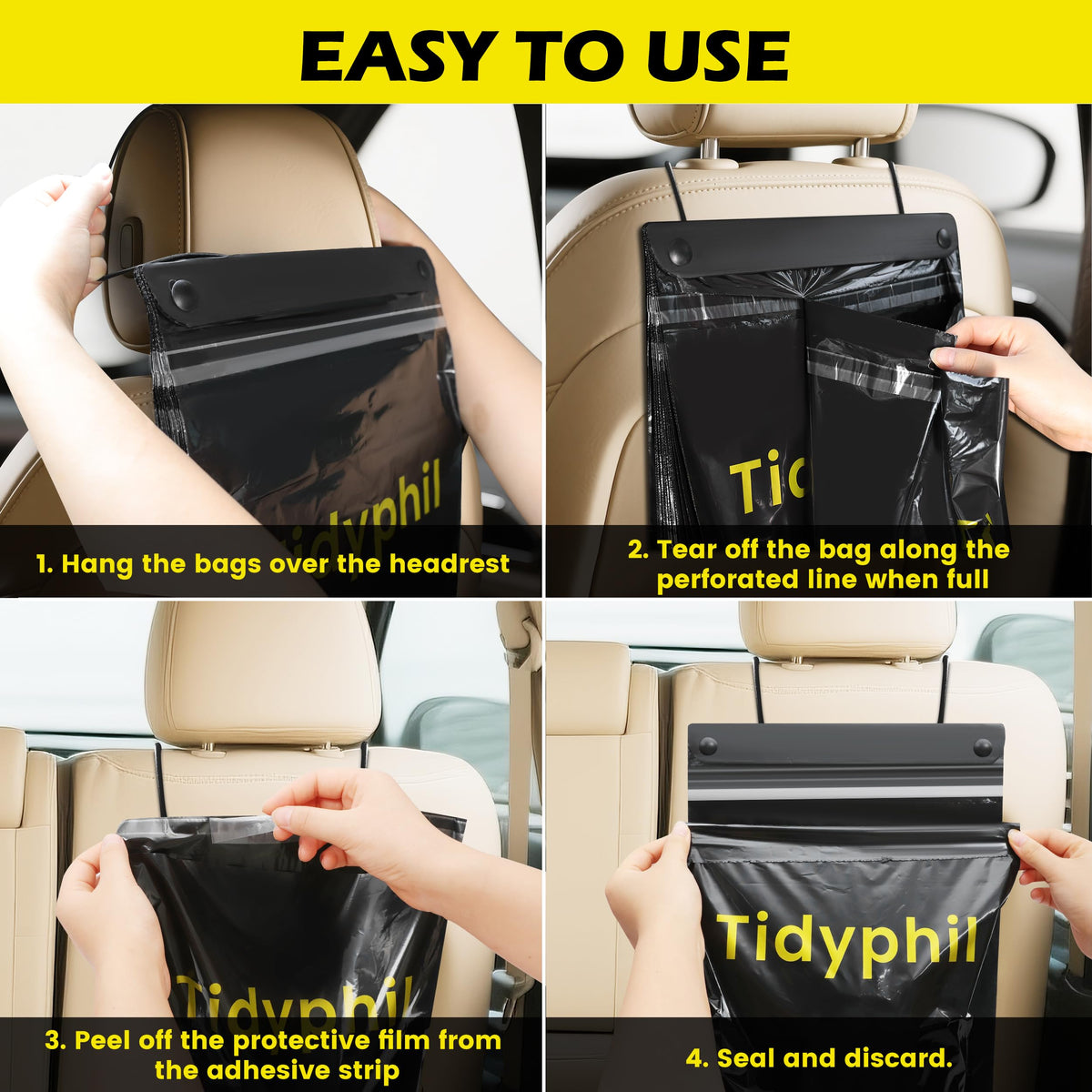 50 Bags Hanging Car Trash Bags Disposable, 2 Gallon Car Garbage Bags. Gray 50 Count (Pack of 1)