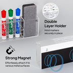 Slim Magnetic Dry Erase Marker Holder for Whiteboard, Space Saving Pen Organizer with Glass and Wall Mount Accessories for Fridge, Office, and School. Markers, Eraser, Cleaner Not Included (Black) Black